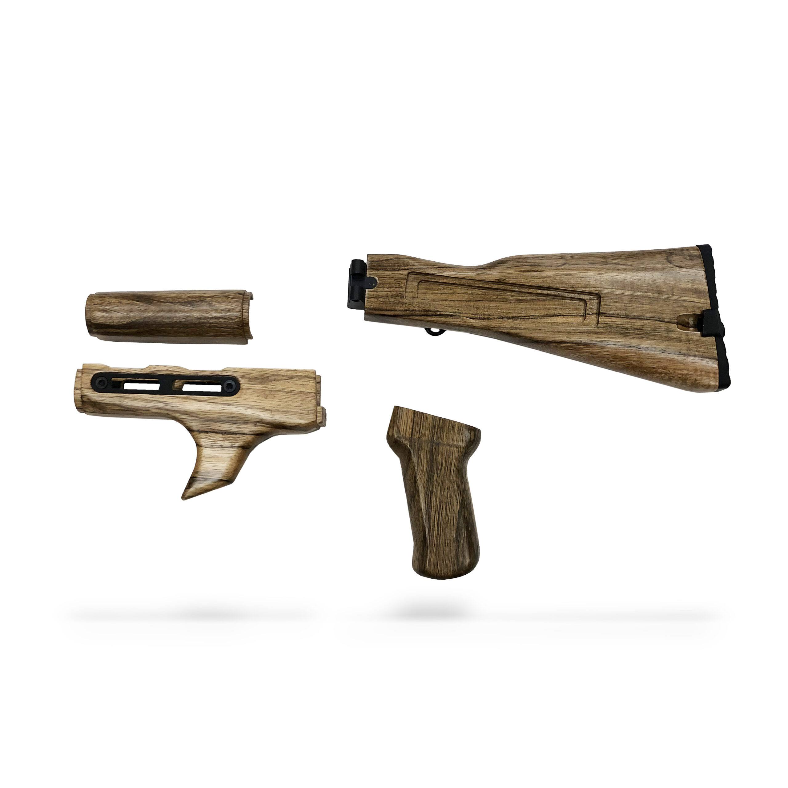 AKM Folding Wood Stock Sharkfin Set - Exotic Black Limba AKM Folding Wood Stock Sharkfin Set - Exotic Black Limba