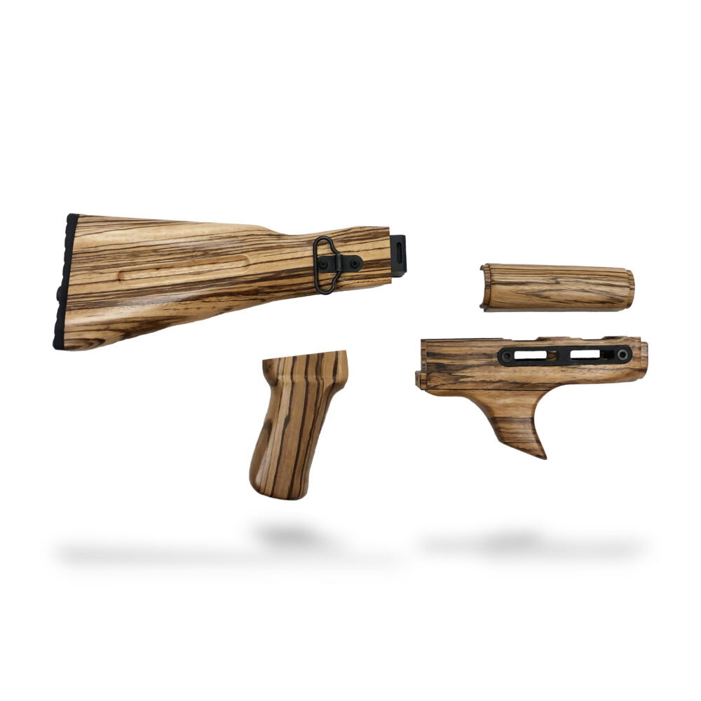 AKM Folding Wood Stock Sharkfin Set - Exotic Zebra