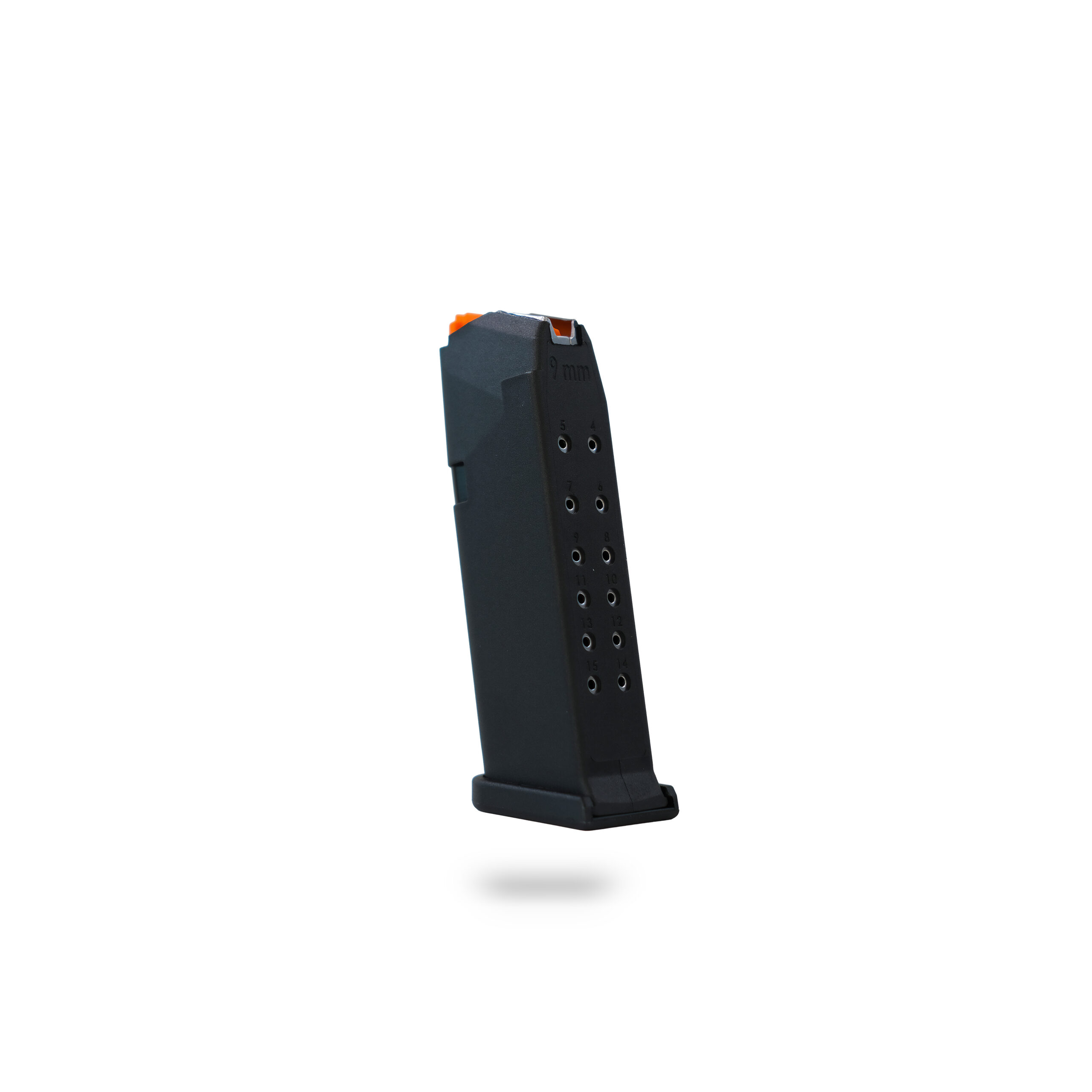 15 Round 9x19mm Glock Magazine Black / Orange - 10 Pack 15 Round 9x19mm Glock Magazine Black / Orange - 10 Pack