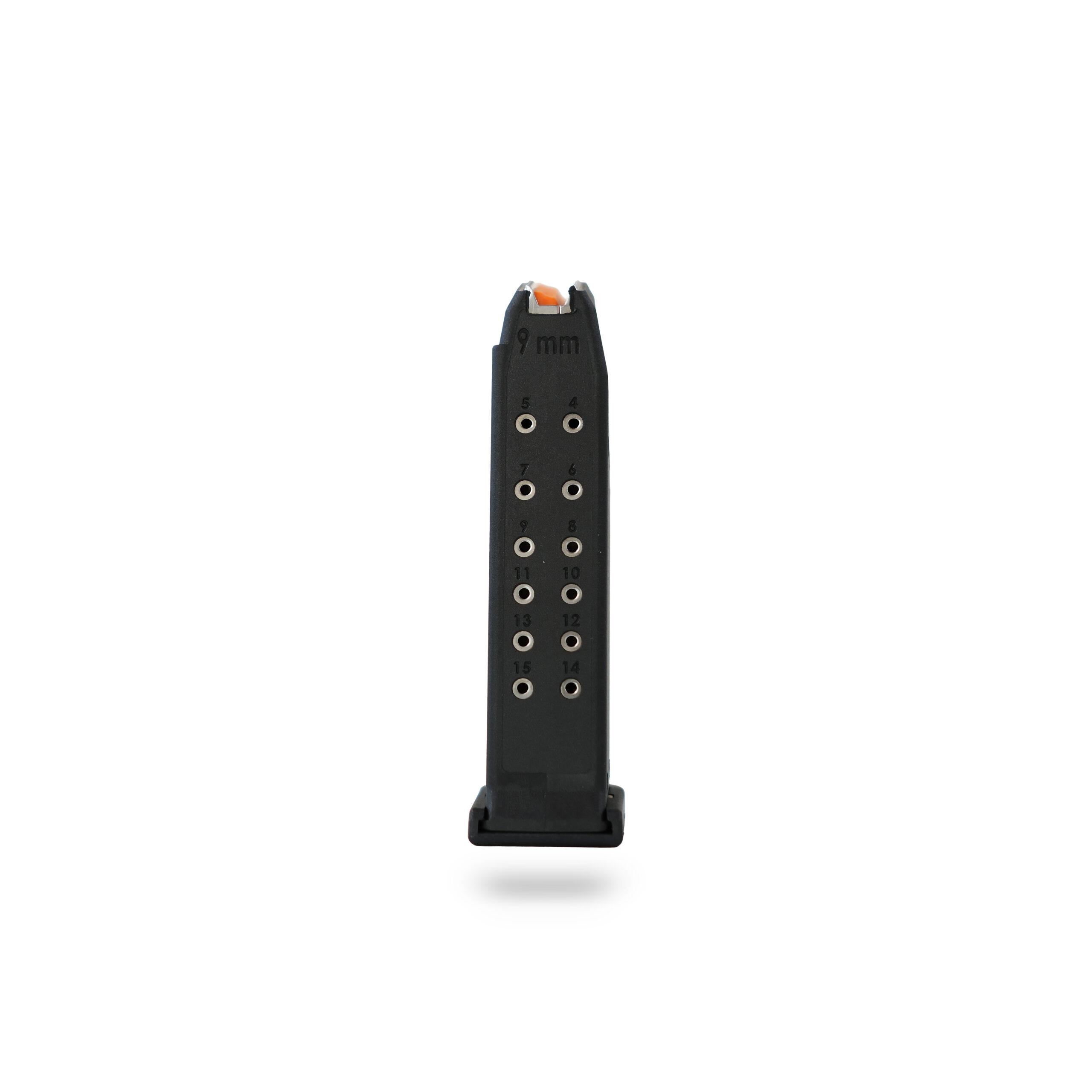 15 Round 9x19mm Glock Magazine Black / Orange - 10 Pack 15 Round 9x19mm Glock Magazine Black / Orange - 10 Pack